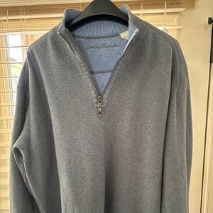 Tommy Bahama Mens Sweater 1/4 Zip Long Sleeve Pullover Grey Large